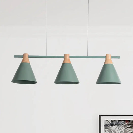 Nordic Metal Hanging Chandelier - Triple Light Cone Shade In Green/Grey/Yellow Perfect For Kitchen