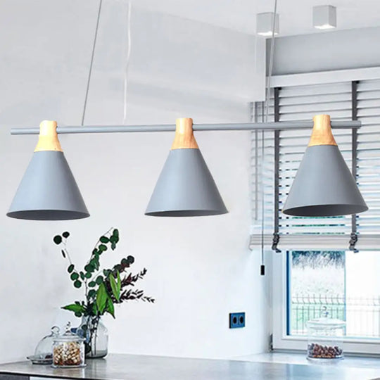 Nordic Metal Hanging Chandelier - Triple Light Cone Shade In Green/Grey/Yellow Perfect For Kitchen