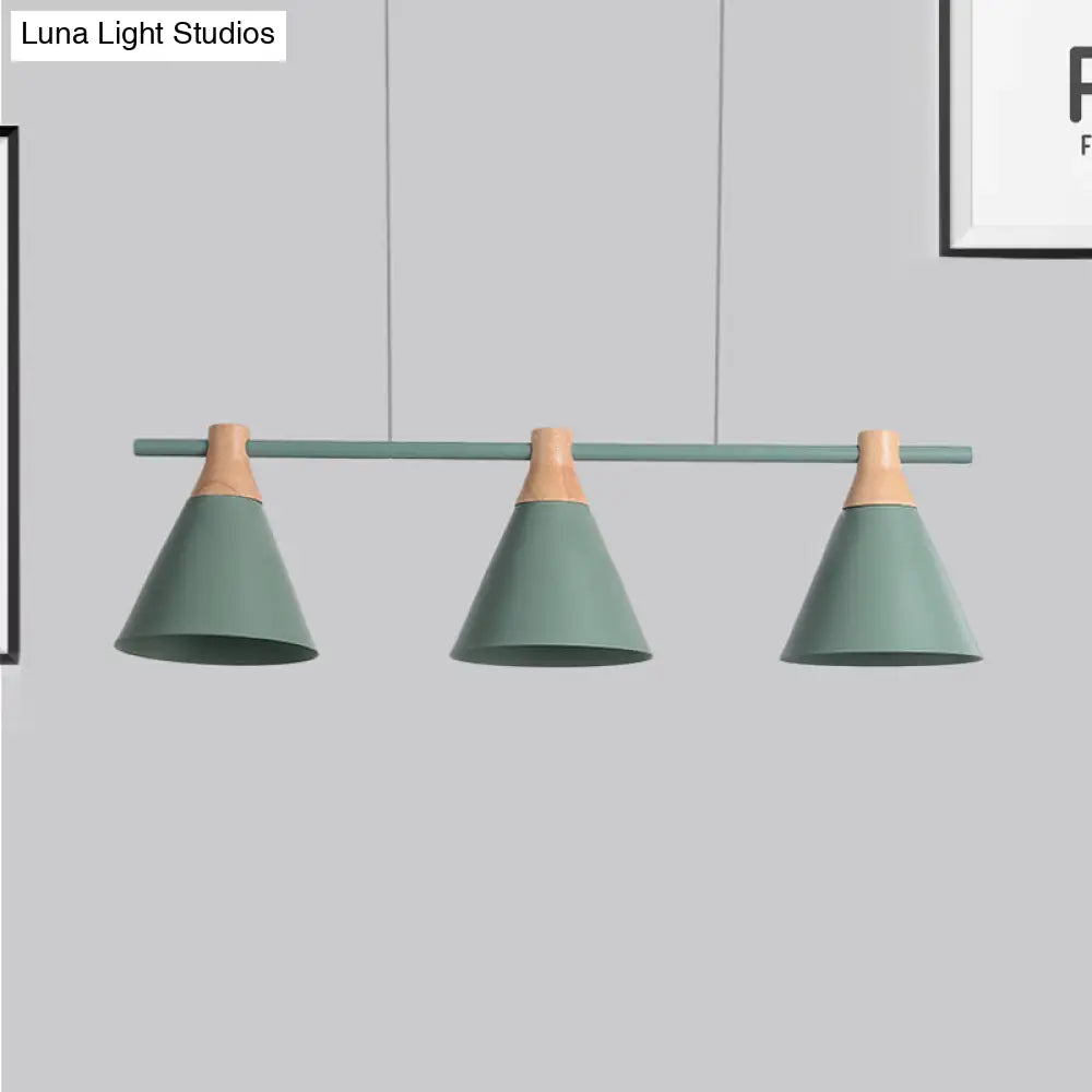 Nordic Metal Hanging Chandelier - Triple Light Cone Shade In Green/Grey/Yellow Perfect For Kitchen