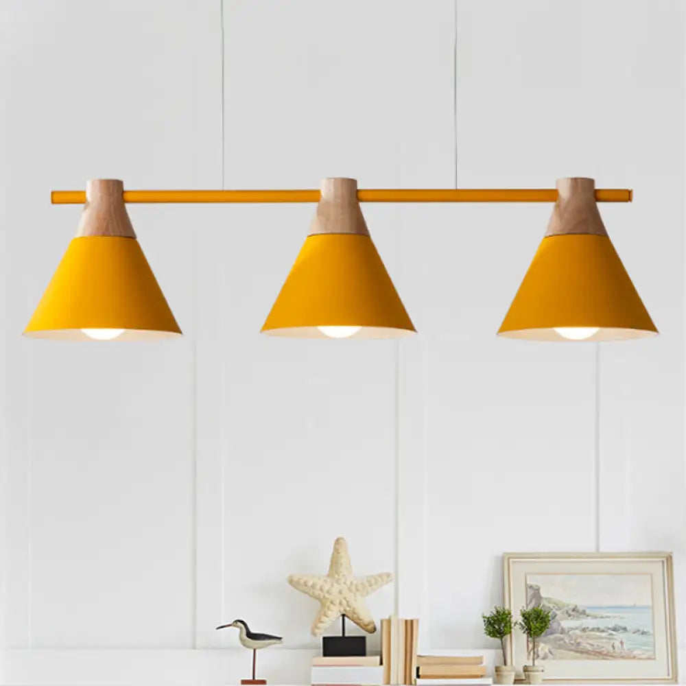 Nordic Metal Hanging Chandelier - Triple Light Cone Shade In Green/Grey/Yellow Perfect For Kitchen