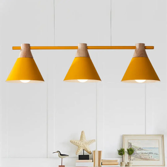 Nordic Metal Hanging Chandelier - Triple Light Cone Shade In Green/Grey/Yellow Perfect For Kitchen