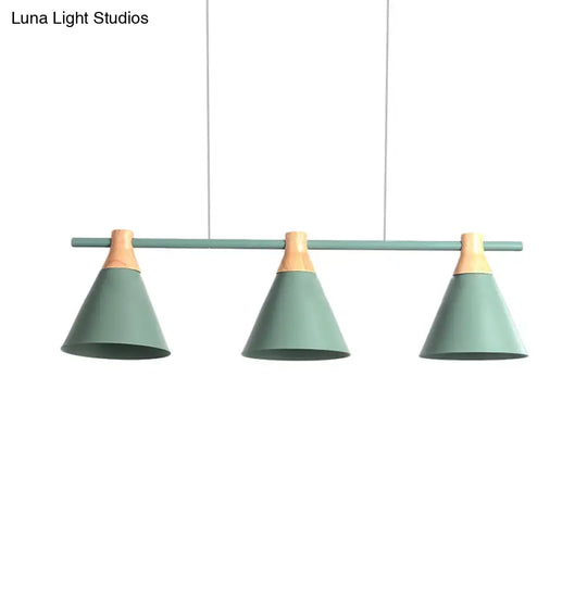 Nordic Metal Hanging Chandelier - Triple Light Cone Shade In Green/Grey/Yellow Perfect For Kitchen