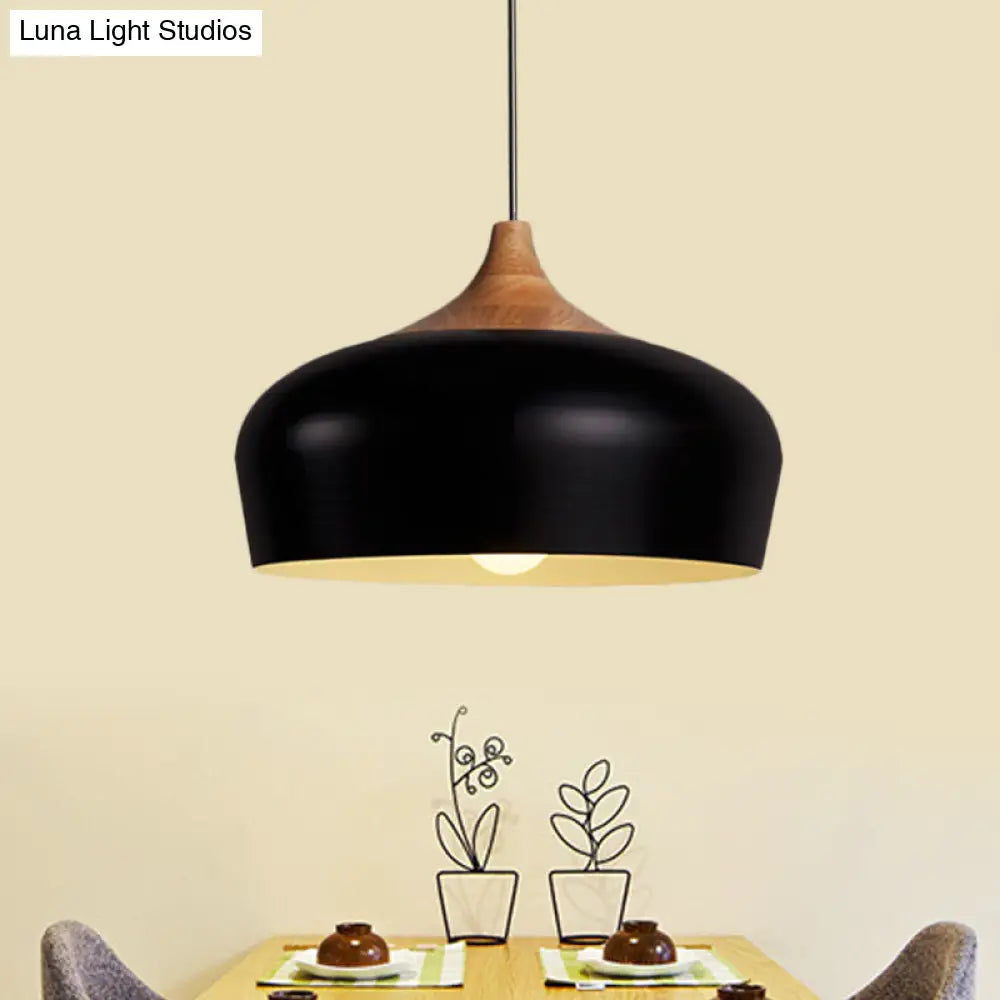 Nordic Metal Hanging Lamp With Bowl Shade - 1 Light Black/White Suspension For Dining Room 12/14