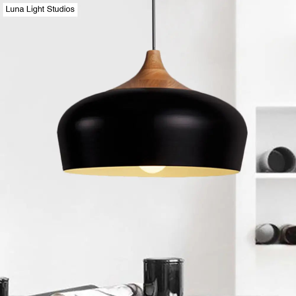 Nordic Metal Hanging Lamp With Bowl Shade - 1 Light Black/White Suspension For Dining Room 12/14