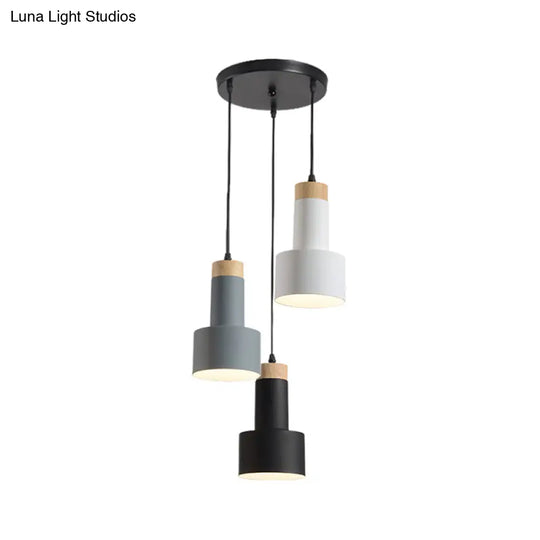 Nordic Metal Hanging Pendant Light With 3 Round/Linear Heads Black/Grey/White Multi Ceiling &