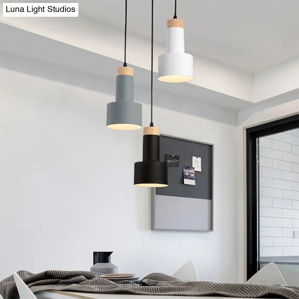 Nordic Metal Hanging Pendant Light With 3 Round/Linear Heads Black/Grey/White Multi Ceiling &