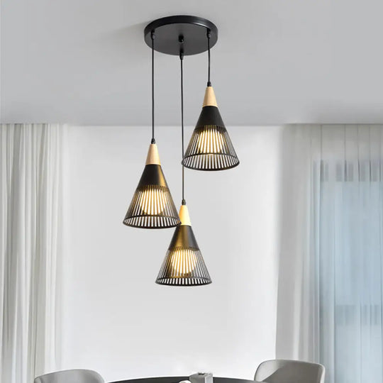 Nordic Metal Hanging Pendant Light With 3 Round/Linear Heads Black/Grey/White Multi Ceiling &