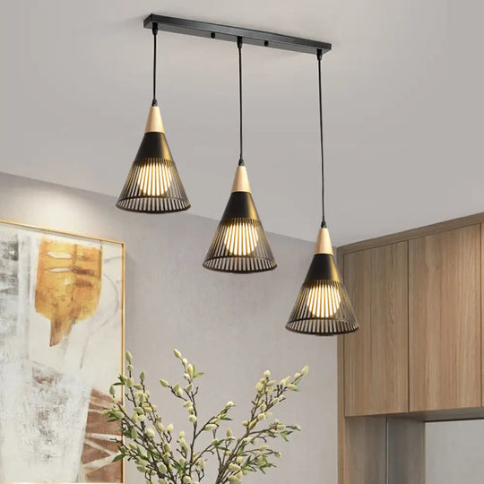 Nordic Metal Hanging Pendant Light With 3 Round/Linear Heads Black/Grey/White Multi Ceiling &