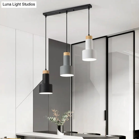 Nordic Metal Hanging Pendant Light With 3 Round/Linear Heads Black/Grey/White Multi Ceiling &