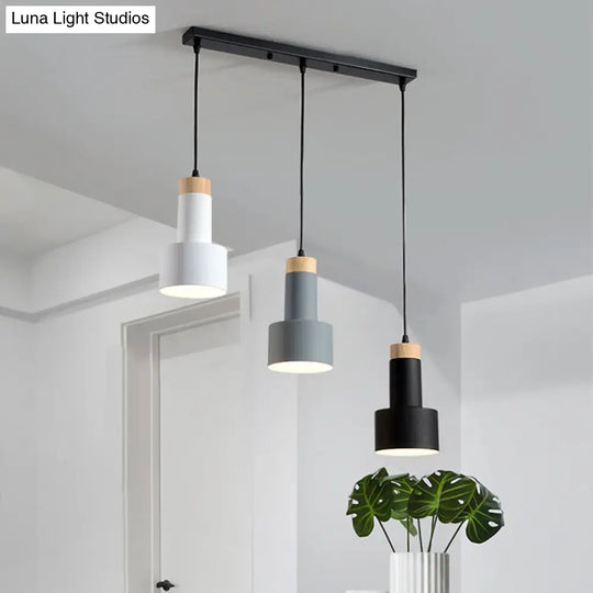 Nordic Metal Hanging Pendant Light With 3 Round/Linear Heads Black/Grey/White Multi Ceiling &