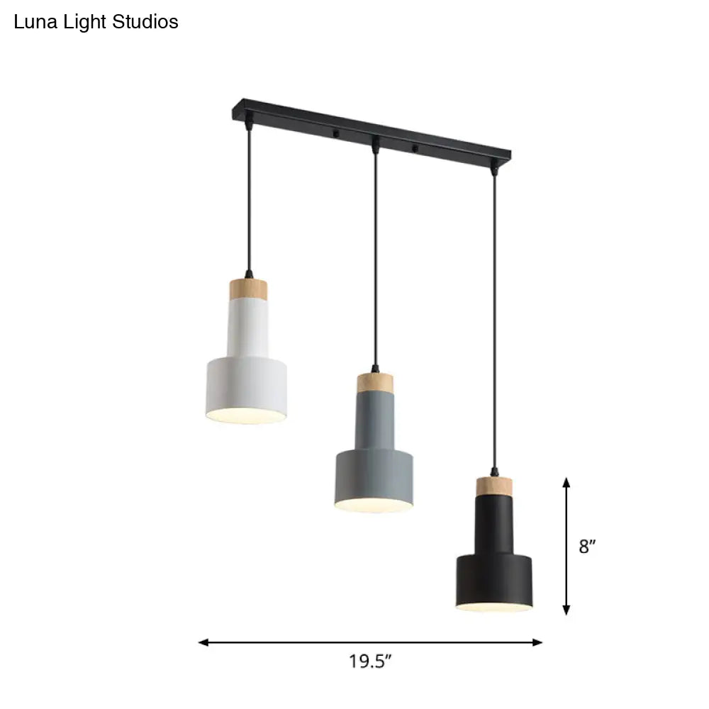 Nordic Metal Hanging Pendant Light With 3 Round/Linear Heads Black/Grey/White Multi Ceiling &