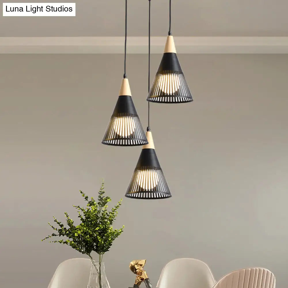 Nordic Metal Hanging Pendant Light With 3 Round/Linear Heads Black/Grey/White Multi Ceiling &