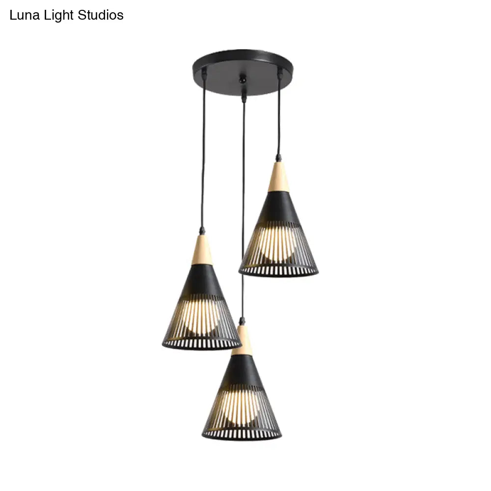 Nordic Metal Hanging Pendant Light With 3 Round/Linear Heads Black/Grey/White Multi Ceiling &