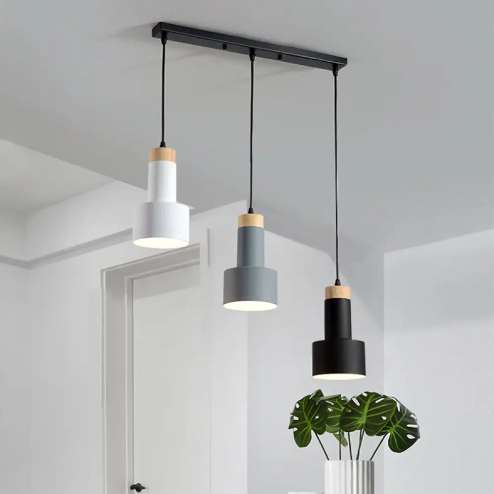 Nordic Metal Hanging Pendant Light With 3 Round/Linear Heads Black/Grey/White Multi Ceiling &