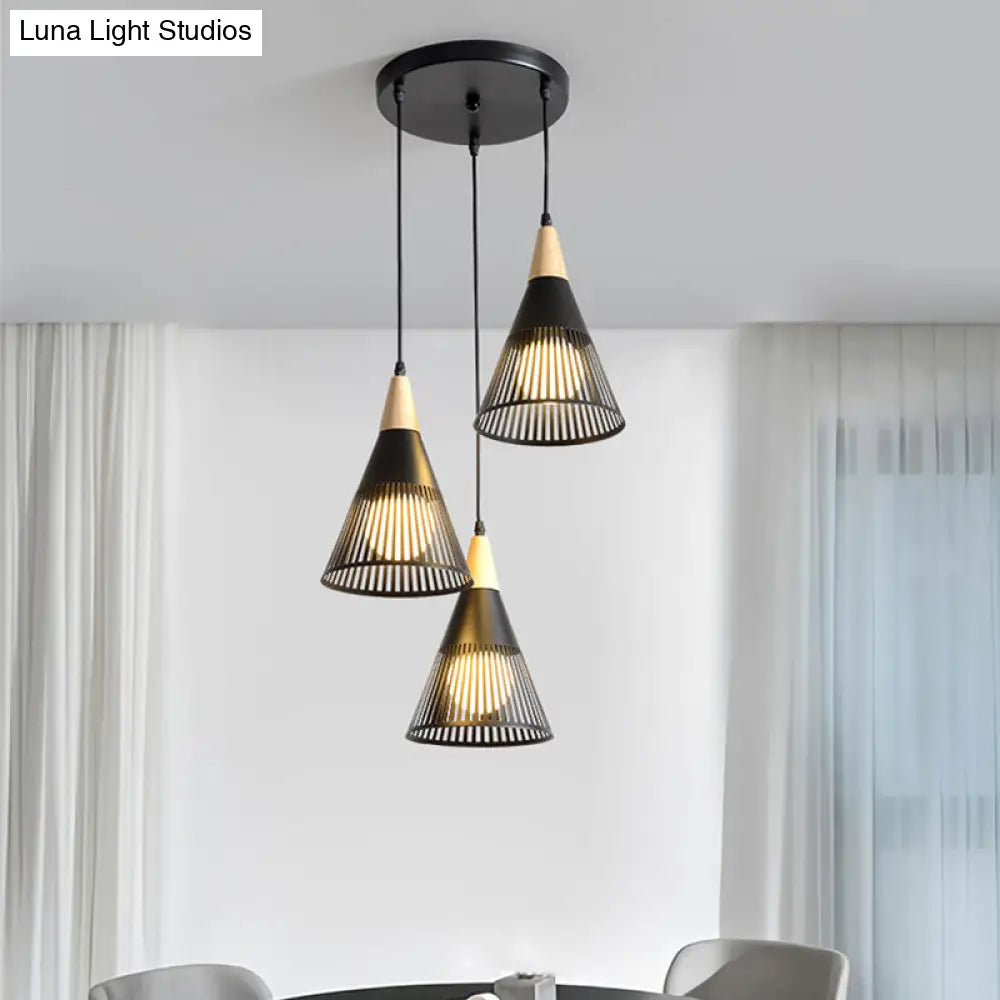 Nordic Metal Hanging Pendant Light With 3 Round/Linear Heads Black/Grey/White Multi Ceiling &