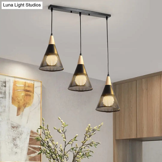 Nordic Metal Hanging Pendant Light With 3 Round/Linear Heads Black/Grey/White Multi Ceiling &