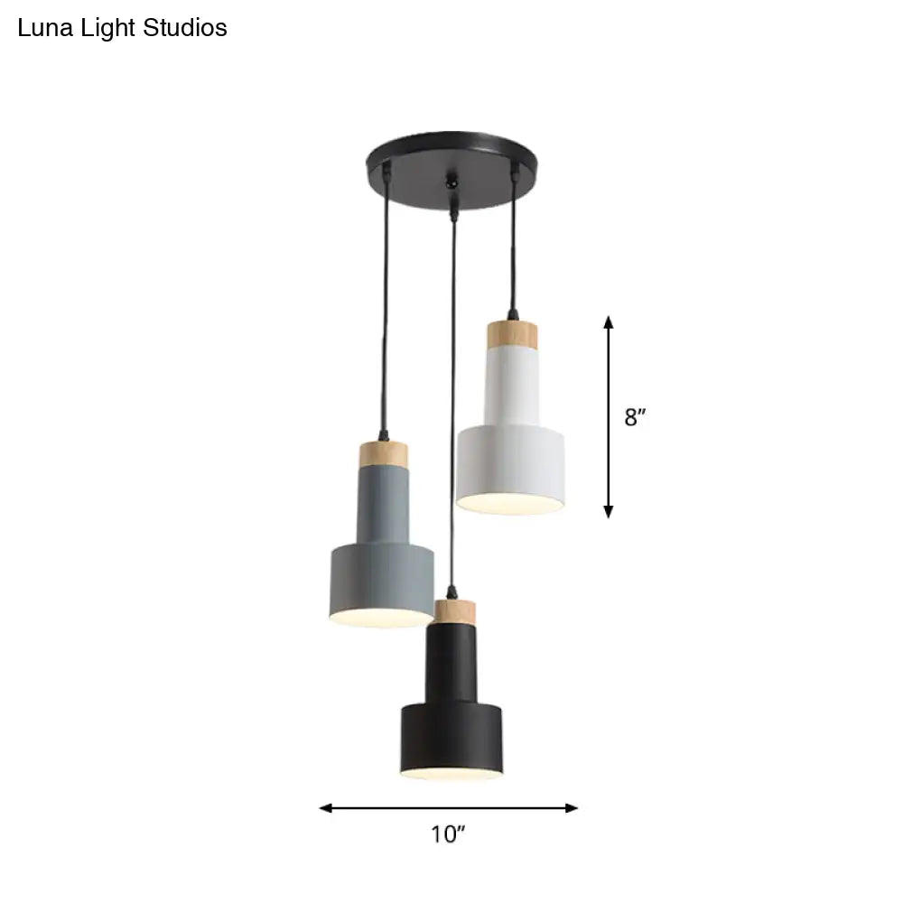 Nordic Metal Hanging Pendant Light With 3 Round/Linear Heads Black/Grey/White Multi Ceiling &