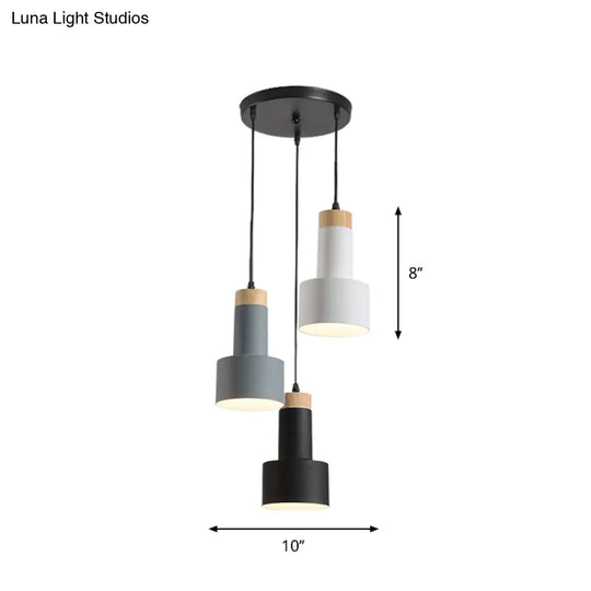 Nordic Metal Hanging Pendant Light With 3 Round/Linear Heads Black/Grey/White Multi Ceiling &