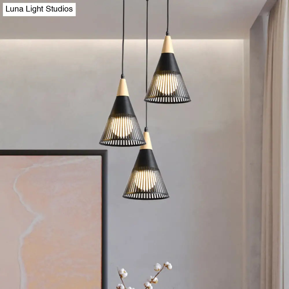 Nordic Metal Hanging Pendant Light With 3 Round/Linear Heads Black/Grey/White Multi Ceiling &