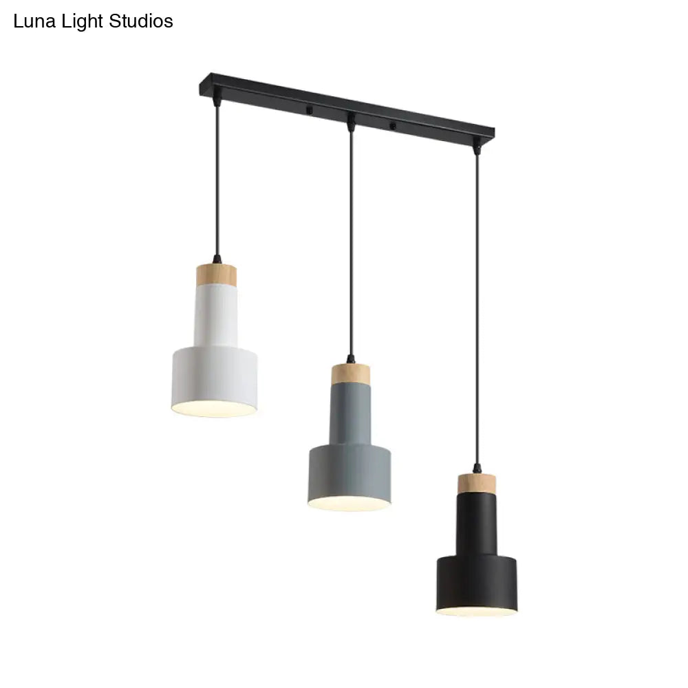 Nordic Metal Hanging Pendant Light With 3 Round/Linear Heads Black/Grey/White Multi Ceiling &