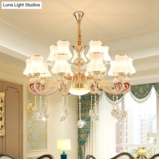 Nordic Metal Chandelier: Gold Pendant Light With Flared Glass Shade 15 /