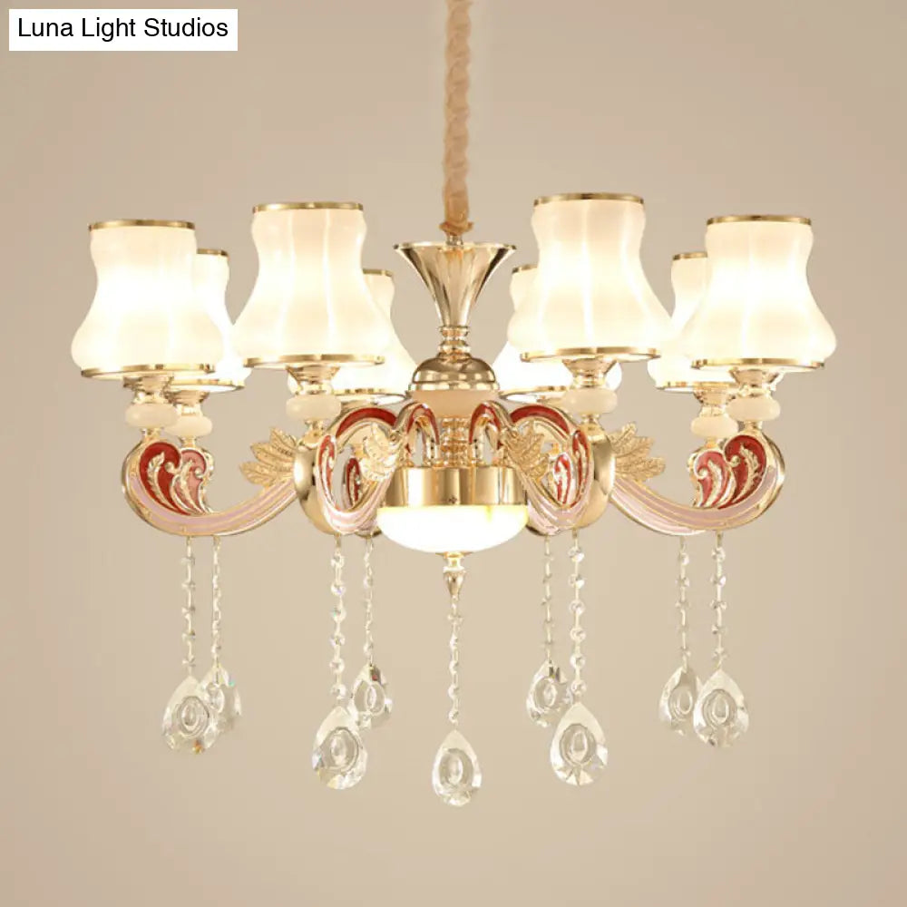 Nordic Metal Chandelier: Gold Pendant Light With Flared Glass Shade 8 /