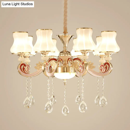 Nordic Metal Chandelier: Gold Pendant Light With Flared Glass Shade 8 /