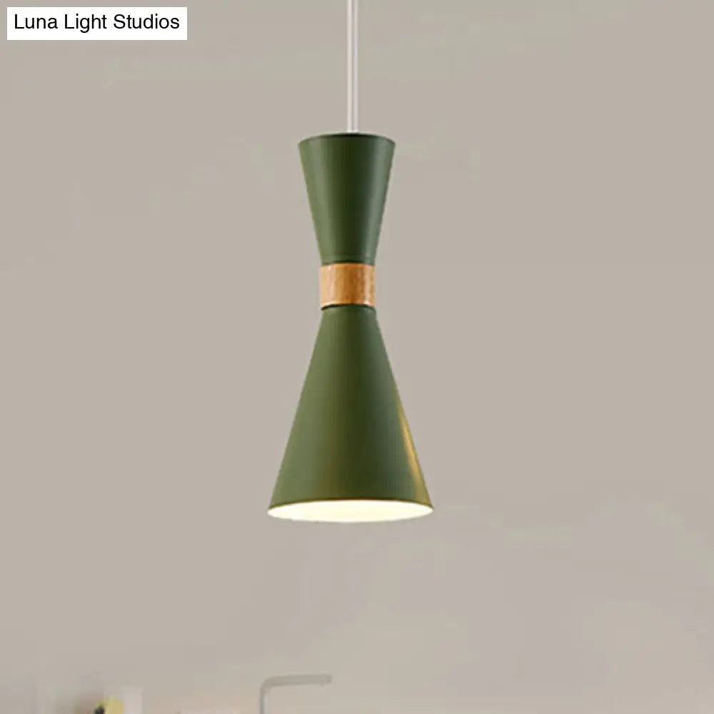 Nordic Metal Hourglass Mini Pendant Light - 1 Living Room & Hallway Hanging Lamp Green