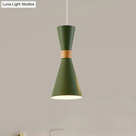 Nordic Metal Hourglass Mini Pendant Light - 1 Living Room & Hallway Hanging Lamp Green