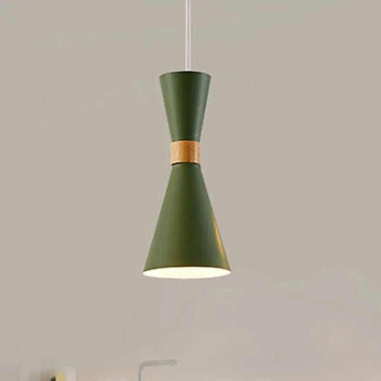 Nordic Metal Hourglass Mini Pendant Light For Living Room And Hallway - 1 Hanging Lamp Green