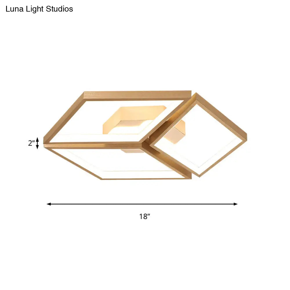 Nordic Metal Integrated Led Rhombus Flush Ceiling Light In Warm/White 18’/23.5’ W