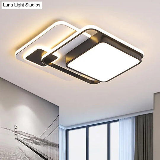 Nordic Metal Interlaced Square Ceiling Flush Mount Led Lamp - Warm/White Light 16/19.5 W Black