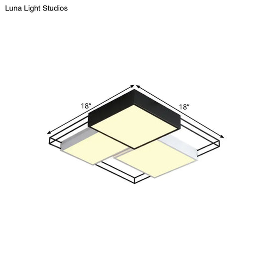 Nordic Metal Led Ceiling Lamp In Black And White - Square Flush Design 18’/21.5’ Width