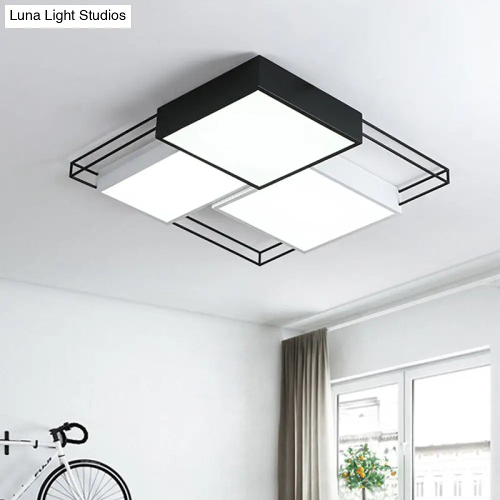 Nordic Metal Led Ceiling Lamp In Black And White - Square Flush Design 18/21.5 Width Black-White /