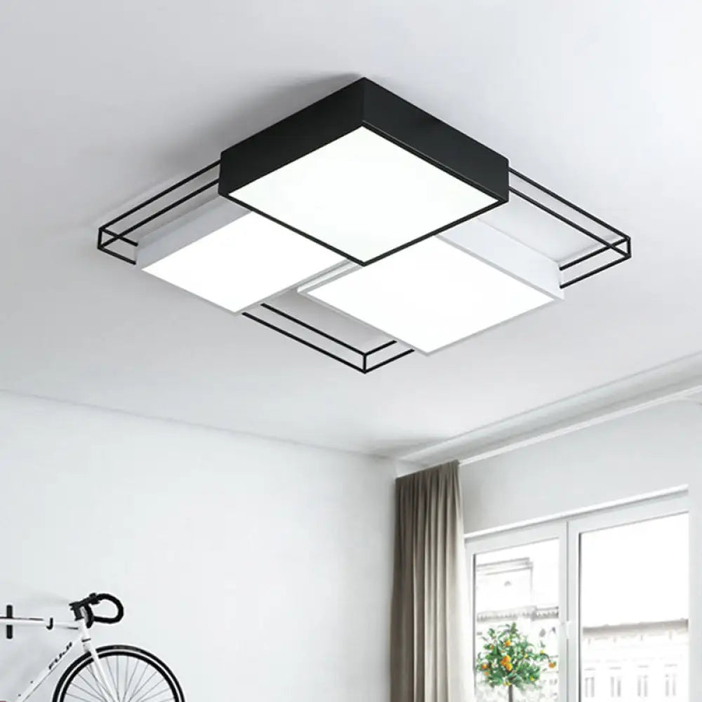 Nordic Metal Led Ceiling Lamp In Black And White - Square Flush Design 18’/21.5’ Width Black -