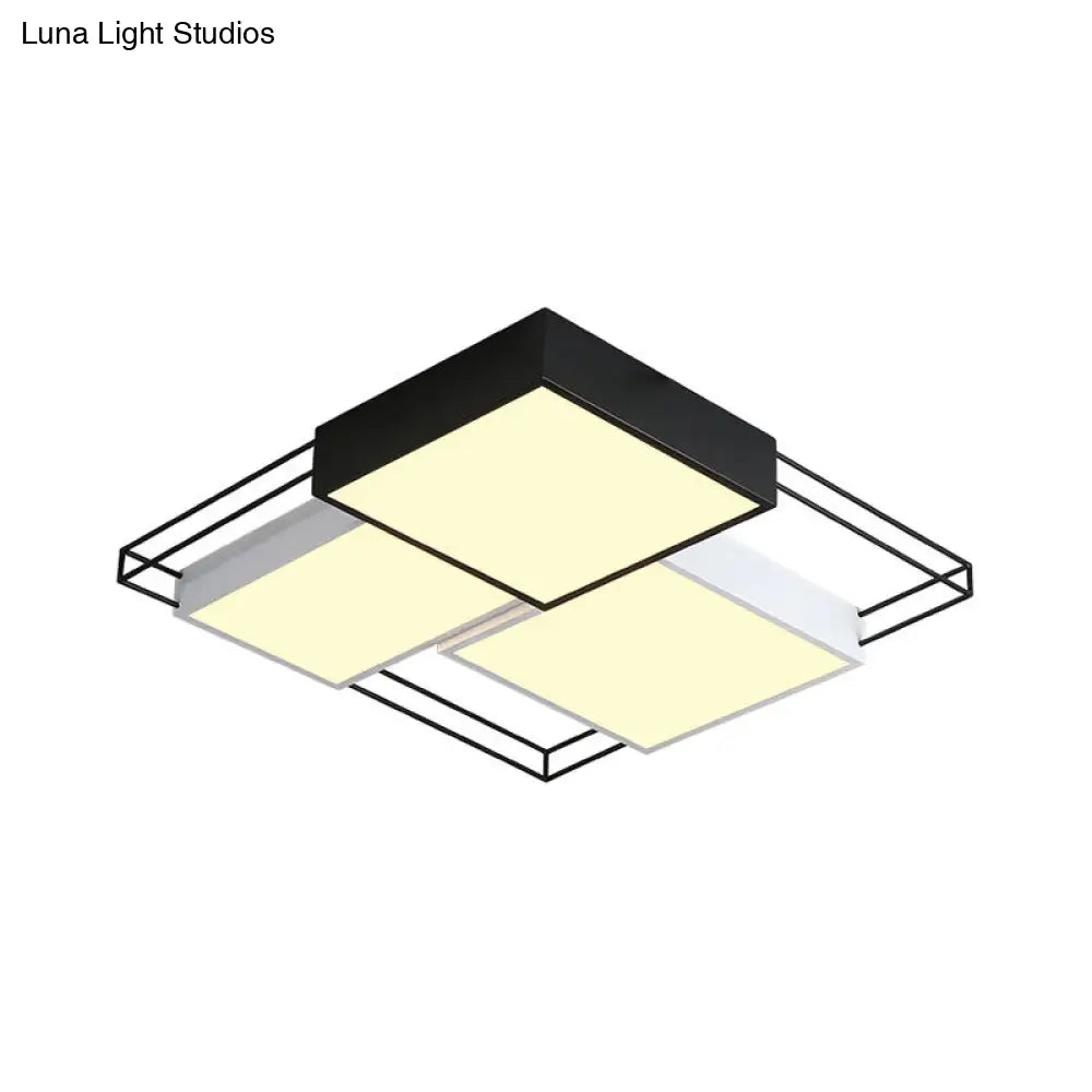 Nordic Metal Led Ceiling Lamp In Black And White - Square Flush Design 18/21.5 Width