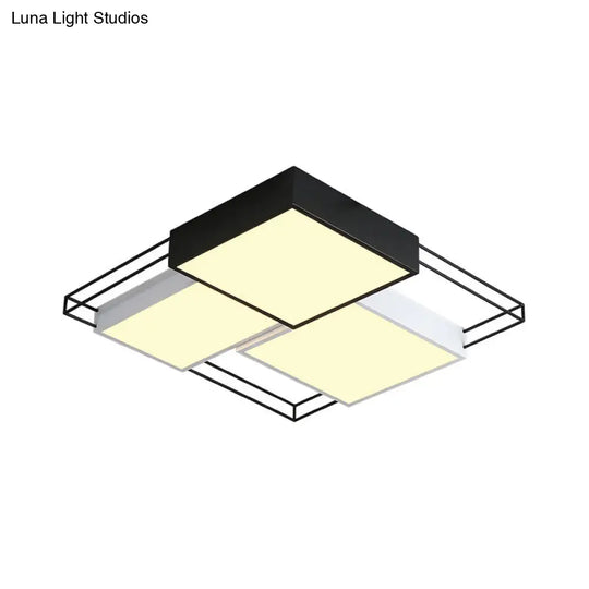 Nordic Metal Led Ceiling Lamp In Black And White - Square Flush Design 18/21.5 Width