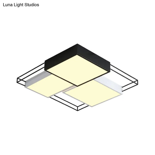 Nordic Metal Led Ceiling Lamp In Black And White - Square Flush Design 18’/21.5’ Width