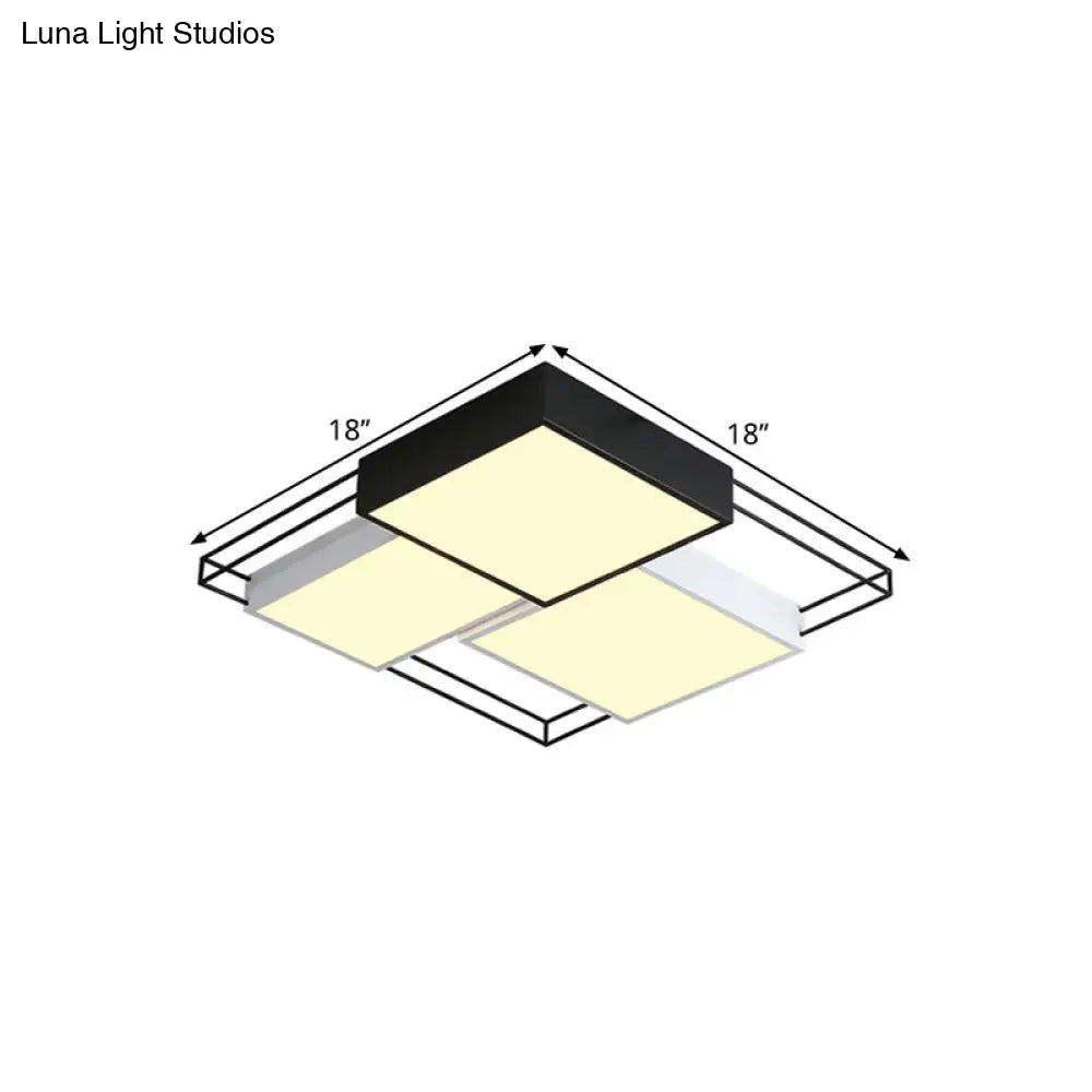 Nordic Metal Led Ceiling Lamp In Black And White - Square Flush Design 18/21.5 Width