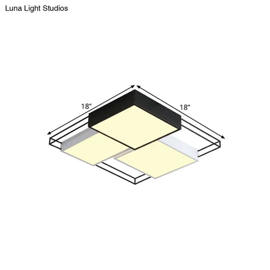 Nordic Metal Led Ceiling Lamp In Black And White - Square Flush Design 18/21.5 Width