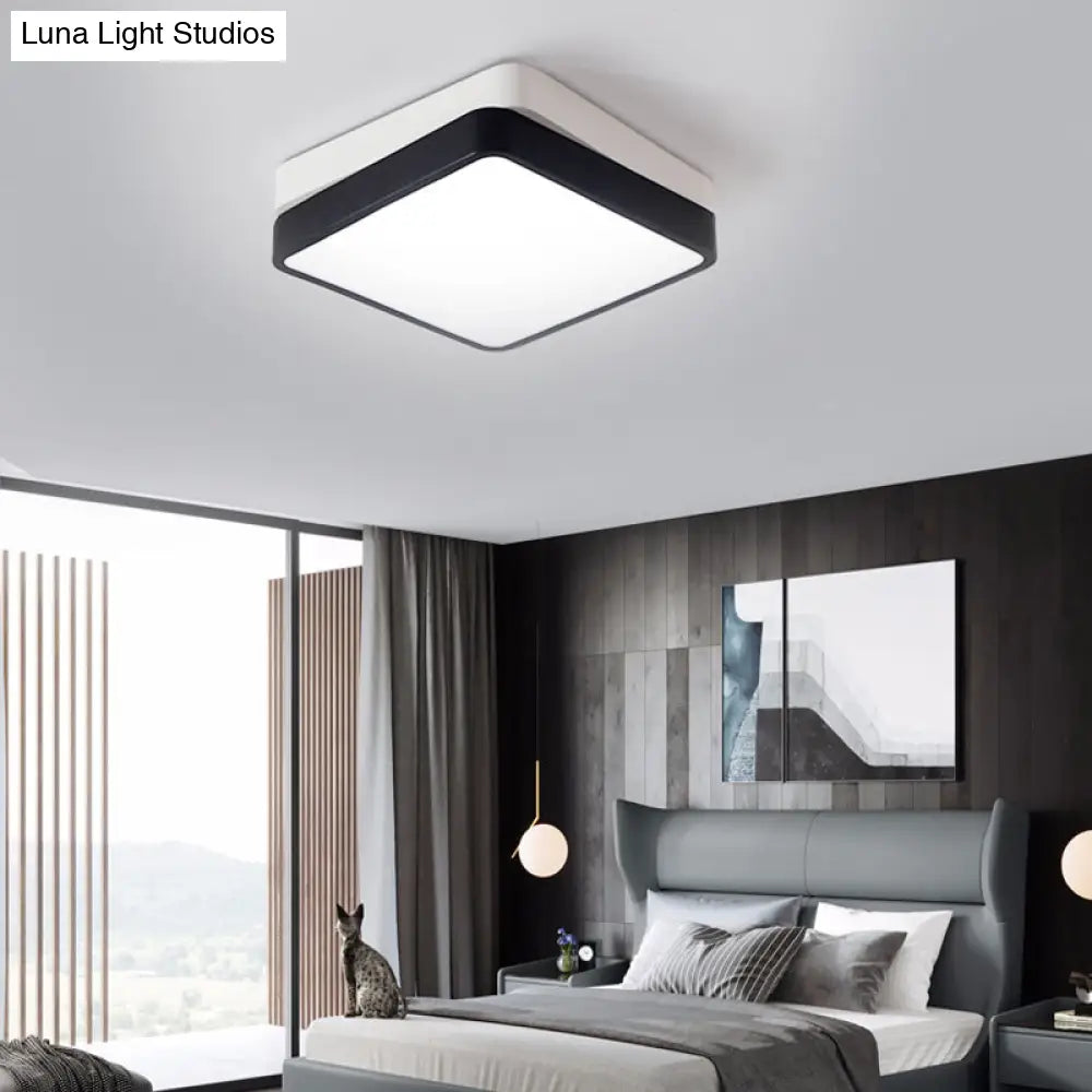 Nordic Metal Led Ceiling Light For Bedroom - Flush Mount Warm/White Square/Rectangular Shape