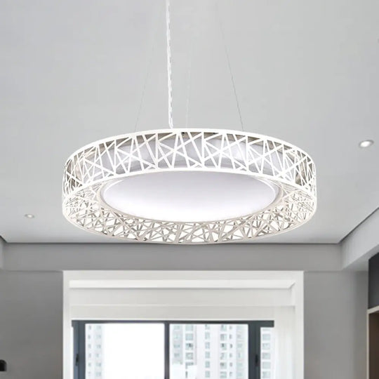 Laëtitia - Nordic Drum Hanging Pendant Light Metal Led White Ceiling With Hollow Design In