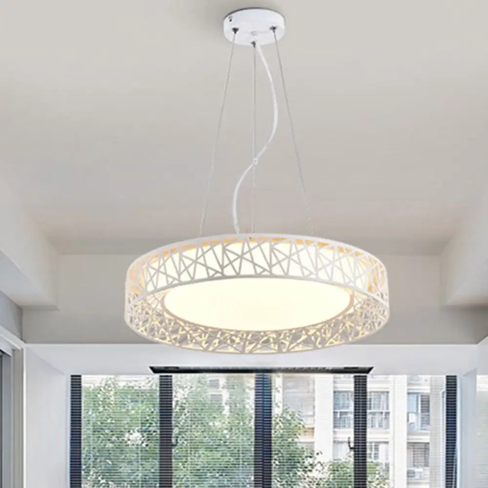 Laëtitia - Nordic Drum Hanging Pendant Light Metal Led White Ceiling With Hollow Design In