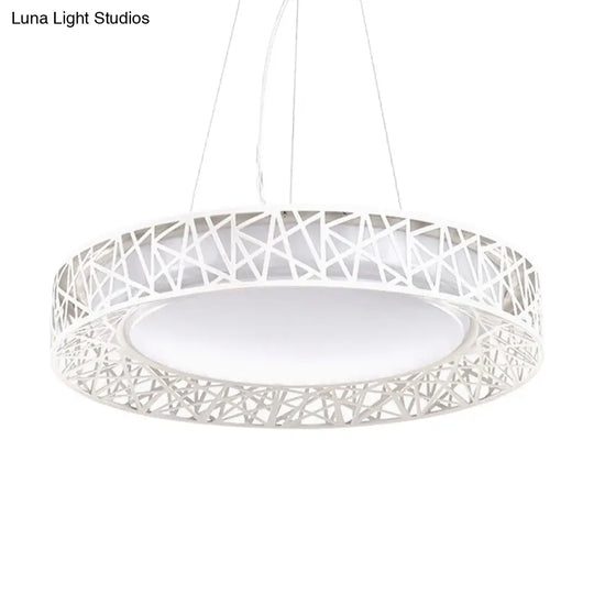 Laëtitia - Nordic Drum Hanging Pendant Light Metal Led White Ceiling With Hollow Design In