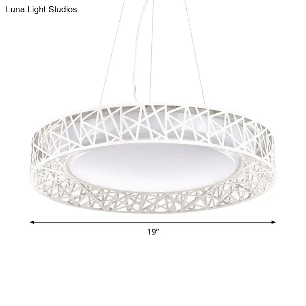 Laëtitia - Nordic Drum Hanging Pendant Light Metal Led White Ceiling With Hollow Design In