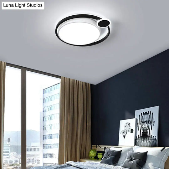 Nordic Metal Led Flush Mount Ceiling Lamp For Bedroom - 15/18/21.5 Black/White & Warm/White Black /