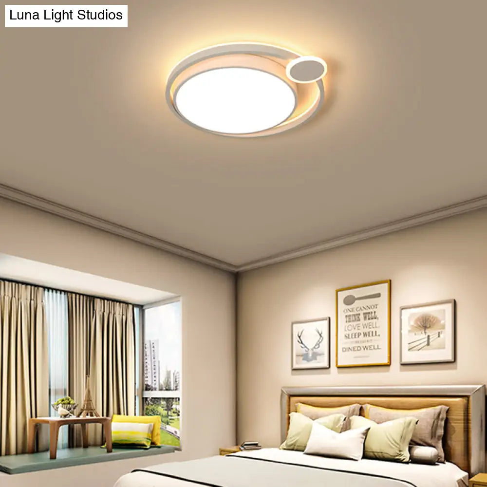 Nordic Metal Led Flush Mount Ceiling Lamp For Bedroom - 15’/18’/21.5’ Black/White & Warm/White