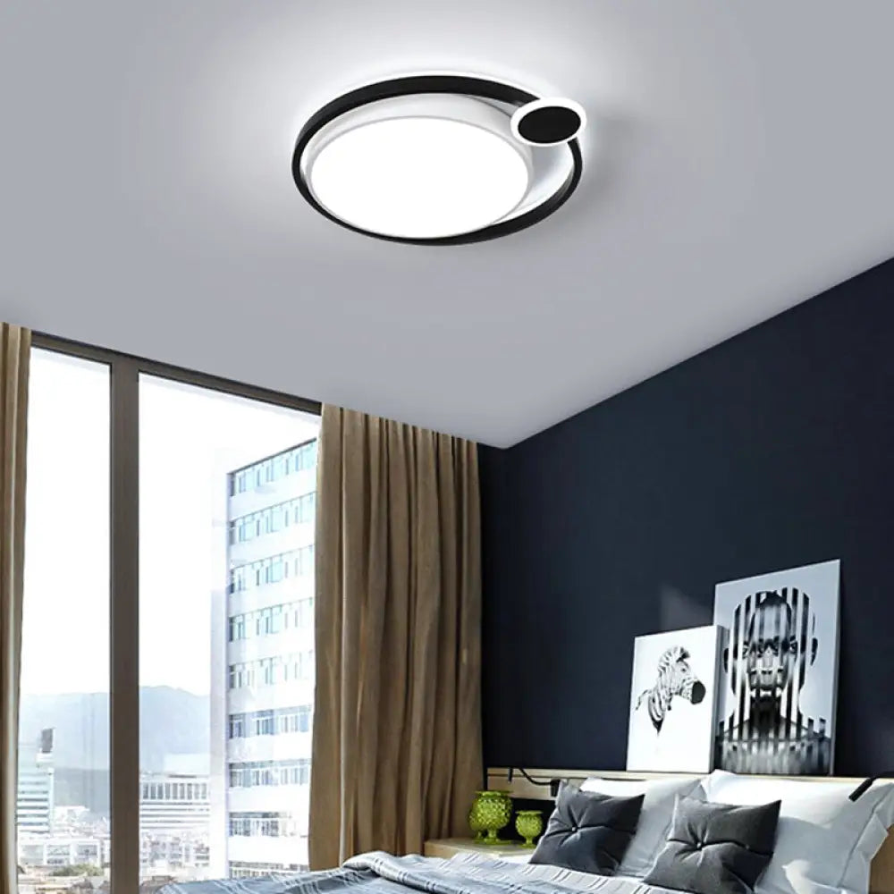 Nordic Metal Led Flush Mount Ceiling Lamp For Bedroom - 15’/18’/21.5’ Black/White &