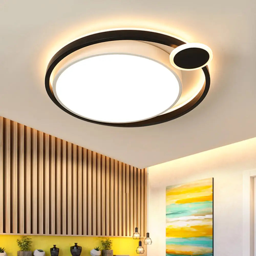 Nordic Metal Led Flush Mount Ceiling Lamp For Bedroom - 15’/18’/21.5’ Black/White &