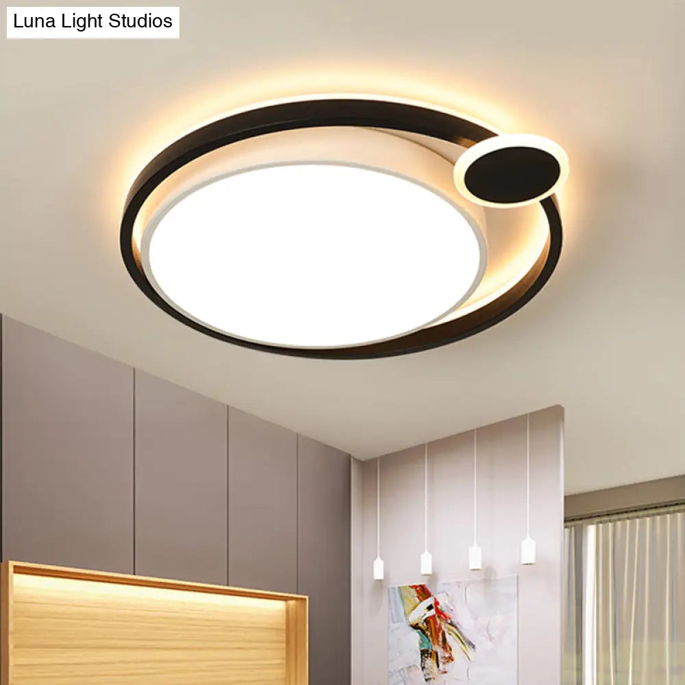 Nordic Metal Led Flush Mount Ceiling Lamp For Bedroom - 15’/18’/21.5’ Black/White & Warm/White